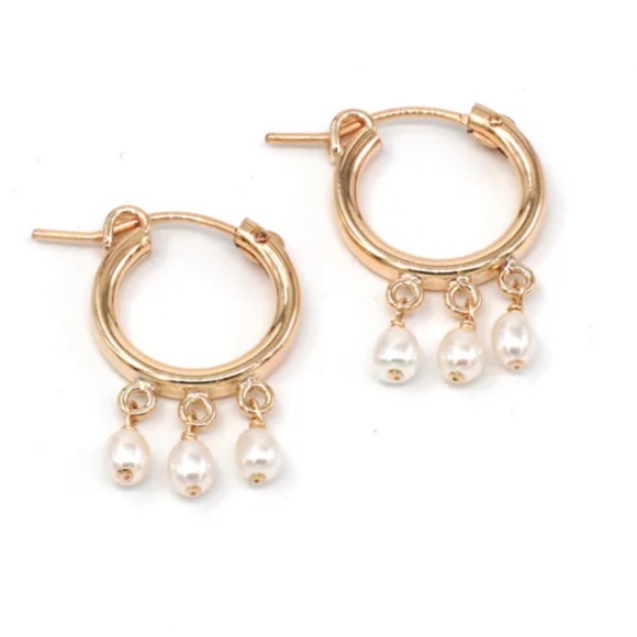 Jewelry - 14k Gold Filled Pearls Three Pearl Hoop Earrings